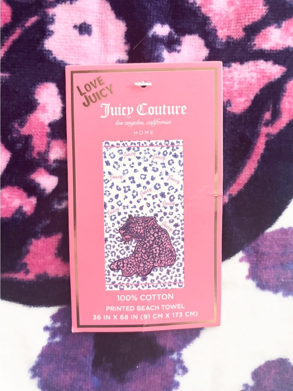 NWT Juicy Couture Pink and Purple Leopard Print Beach Towel